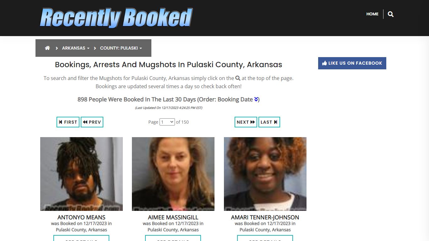 Bookings, Arrests and Mugshots in Pulaski County, Arkansas